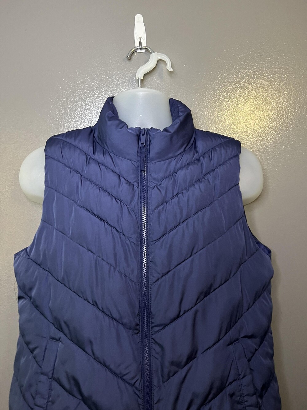 Gap Vest Womens Large Drizzle Blue Warmest Puffer Full Zip Quilted Lined Pockets